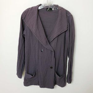 Fenini Women's Purple Double Breasted Lapel Pockets Lightweight Jacket Coat